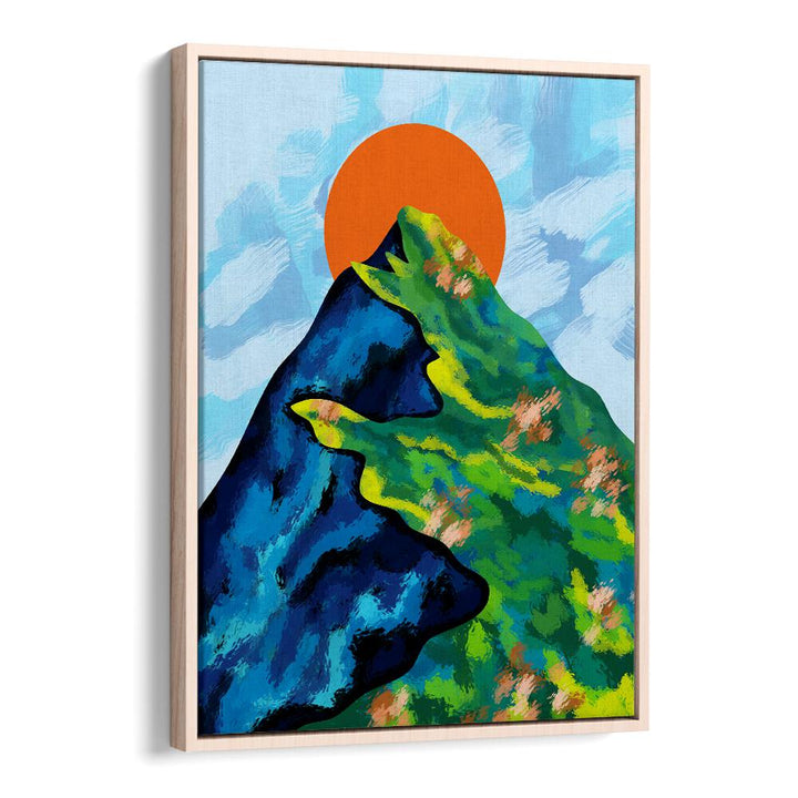Bright Horizon, landscape paintings featuring vibrant mountains and sun, perfect for home or office décor.