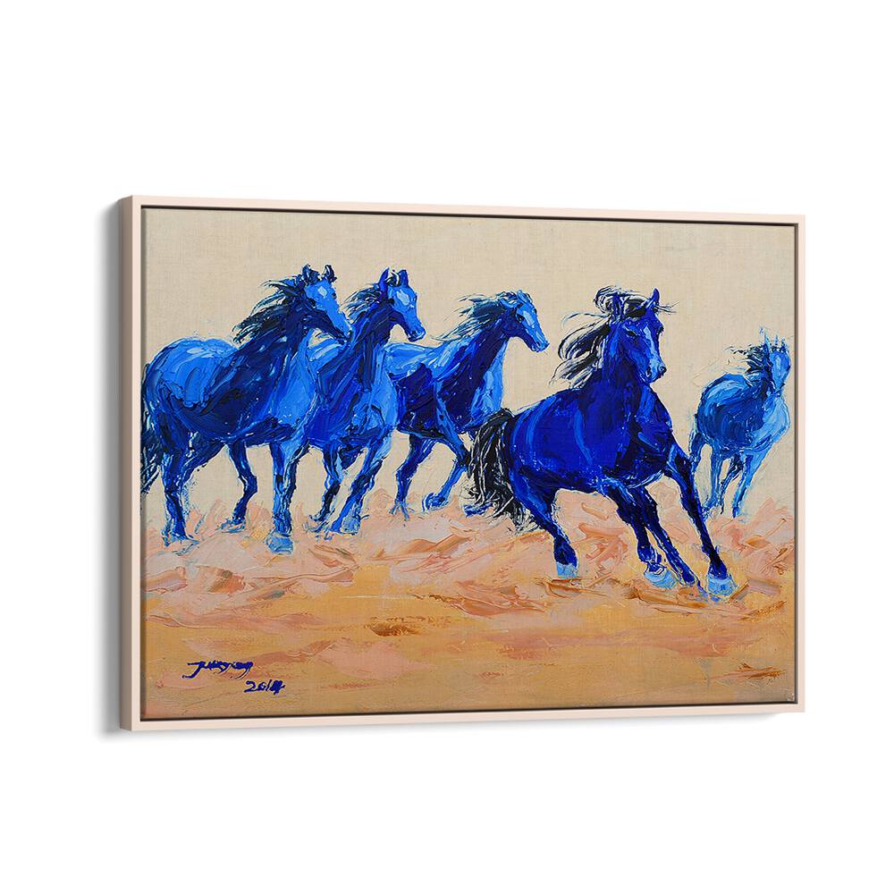 Vibrant blue horses galloping, featured in HORSE III, ANIMAL PAINTINGS, perfect for any art enthusiast's collection.