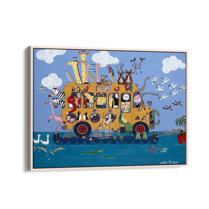 Whimsical NOAHS BUS, KIDS ROOM PAINTINGS filled with cheerful animals, perfect for transforming your child's space.
