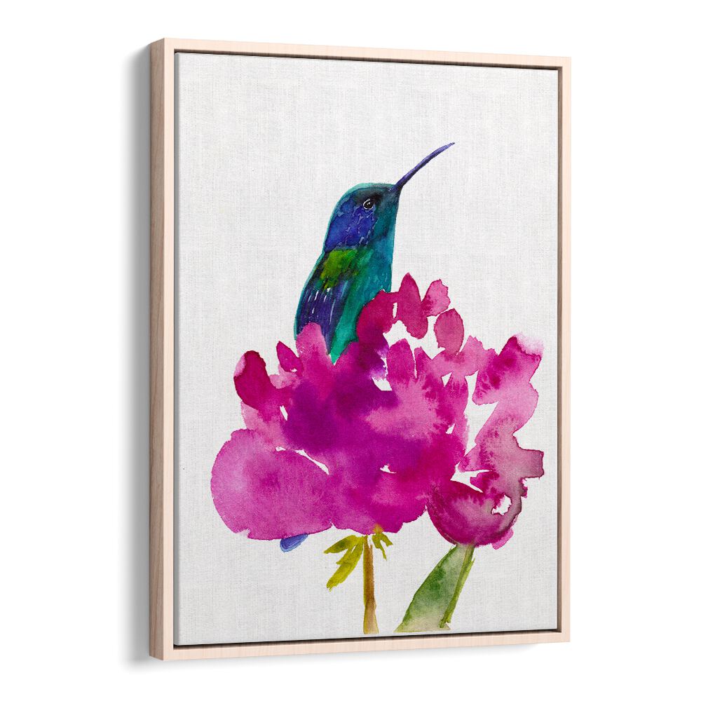 HUMMINGBIRD IN A PEONY , ANIMAL PAINTINGS