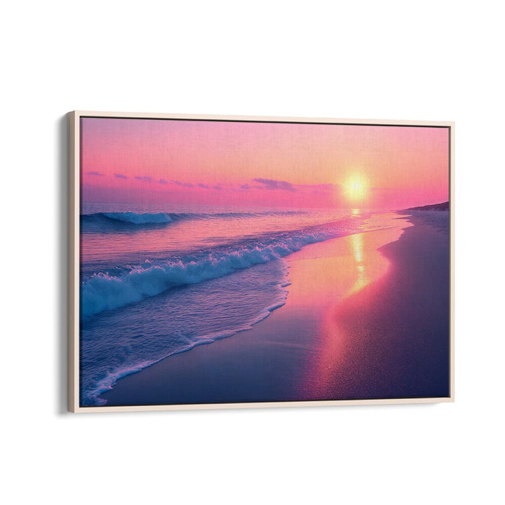 Tranquil SUNSET SONATA, BEACH PAINTINGS capturing serene waves and a vibrant sunset for your relaxation space.