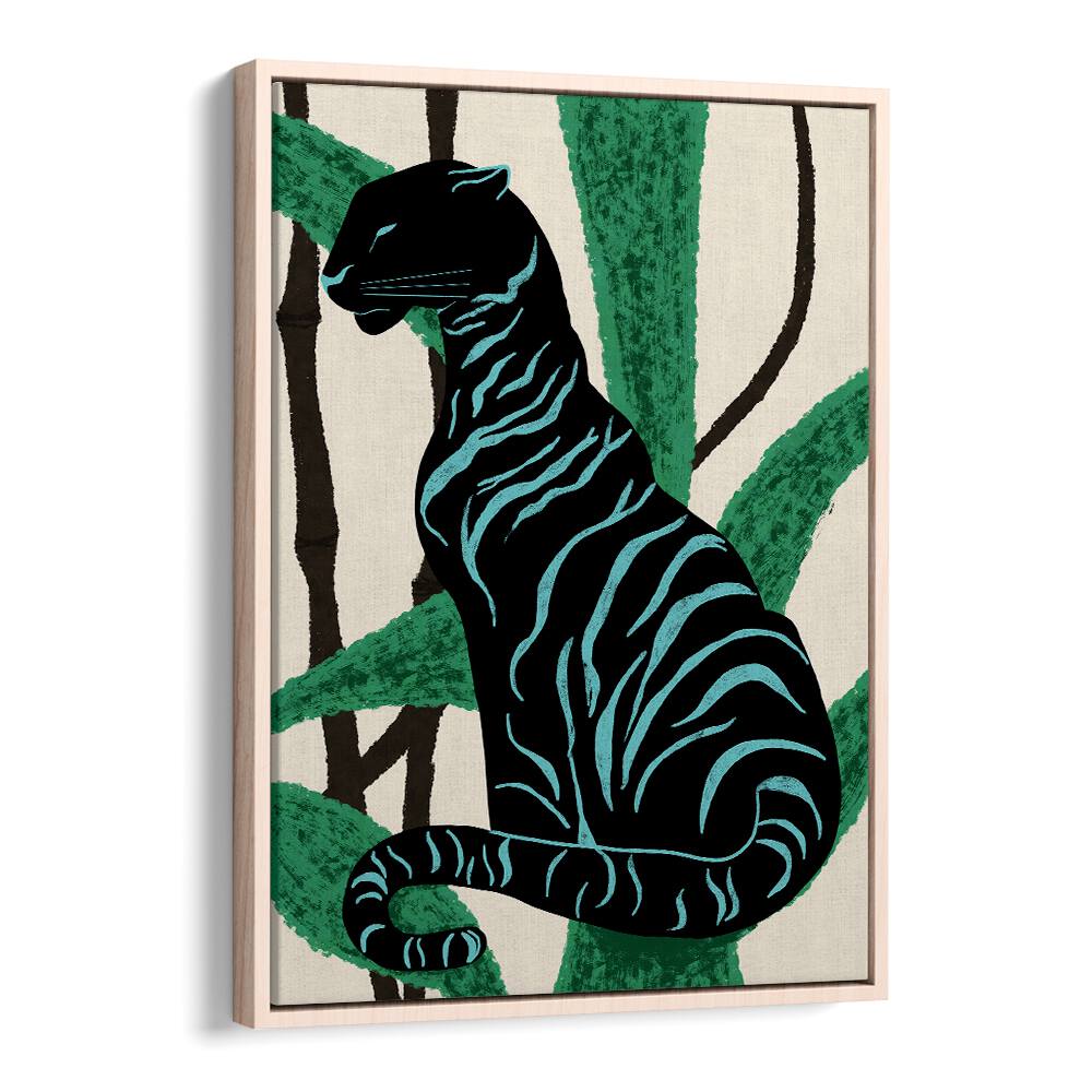 Vibrant BLACK CHARACTER, ANIMAL PAINTINGS featuring a striking black cat against lush green foliage, perfect for any art lover.