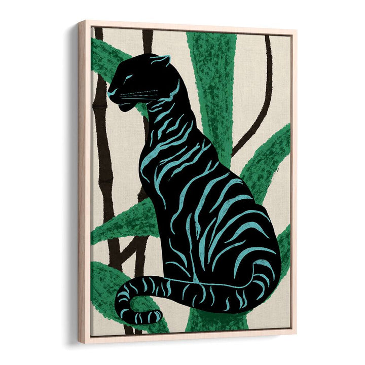 Vibrant BLACK CHARACTER, ANIMAL PAINTINGS featuring a striking black cat against lush green foliage, perfect for any art lover.