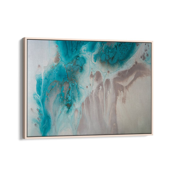 Stunning turquoise and beige hues in WITH THE FLOW, ABSTRACT PAINTINGS enhance any living space beautifully.
