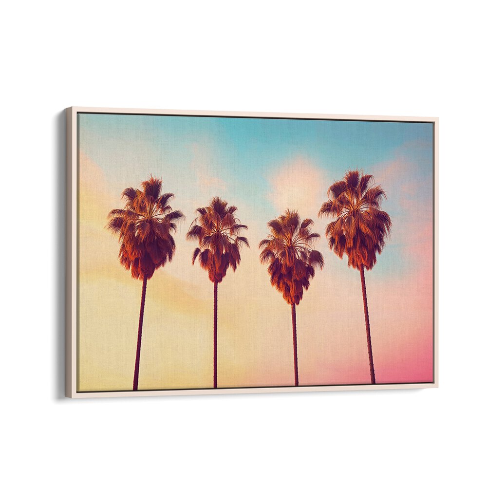 Vibrant L.A Sunset Palms, beach paintings capturing California's warm evening hues of orange and pink.