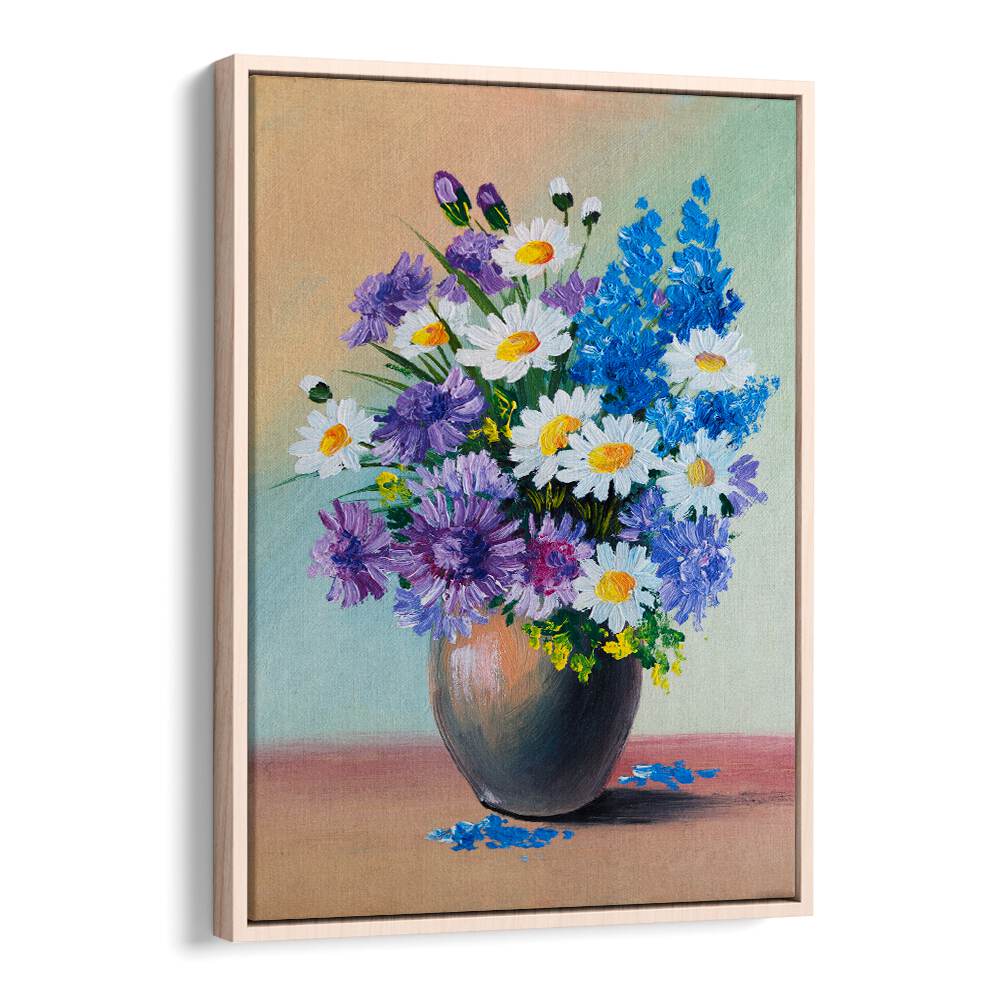 Petals in a Pot Vintage European Paintings in Oak Wood Floater Frame