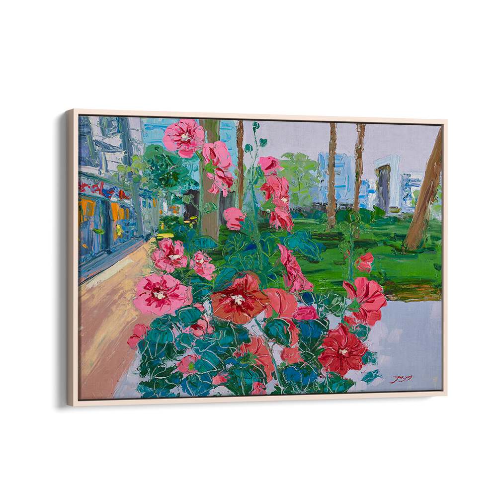 Vibrant pink flowers bloom in this floral flower painting, perfect for brightening any space. Ideal for art lovers.