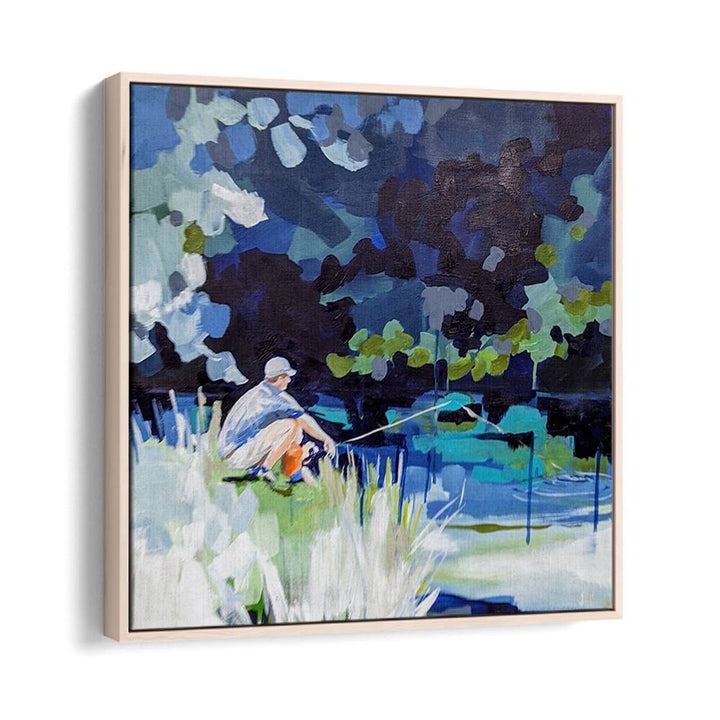 Vibrant GONE FISHIN, BEACH PAINTINGS showcasing a serene fishing scene, perfect for coastal home decor.