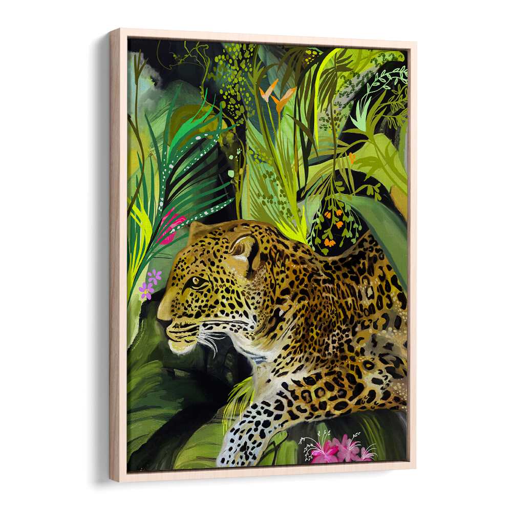 Fierce elegance of LEOPARD KING, ANIMAL PAINTINGS, showcasing a striking leopard in vibrant jungle foliage.