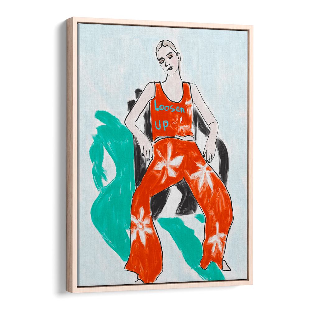 Stylish RELAXED FIGURE, PORTRAITS artwork featuring a seated figure in vibrant attire, perfect for modern decor.