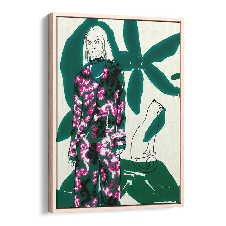 Elegant artwork from CATWALK NO XVIII, PORTRAITS, featuring a stylish figure amidst vibrant botanical illustrations.