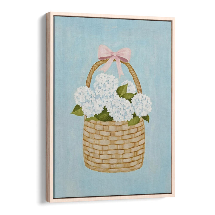 HYDRANGEAS IN BASKET , FLORAL FLOWER PAINTINGS