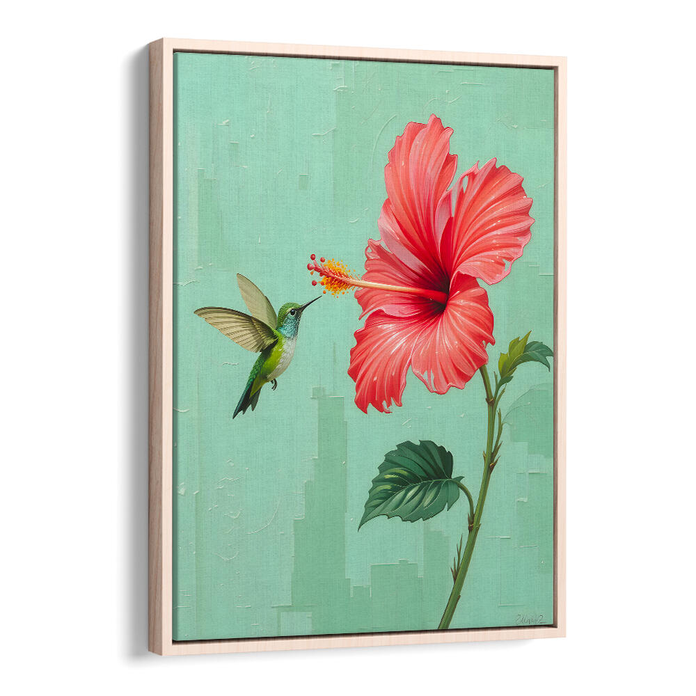 BIRD VISITED MY GARDEN , FLORAL FLOWER PAINTINGS