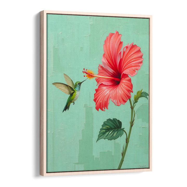 BIRD VISITED MY GARDEN , FLORAL FLOWER PAINTINGS