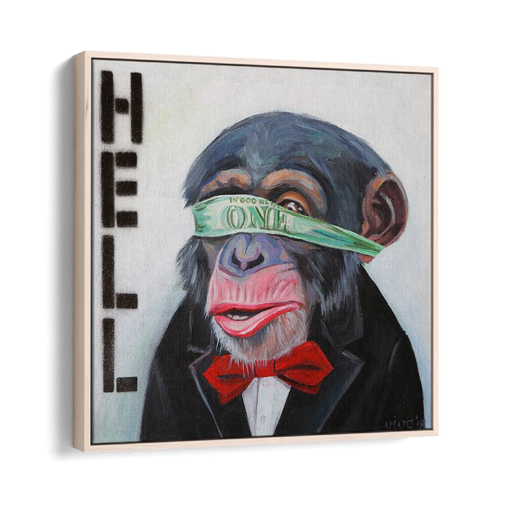 Stylish BLINDED BY MONEY, COMIC POSTERS featuring a monkey in a suit, perfect for comic art enthusiasts.