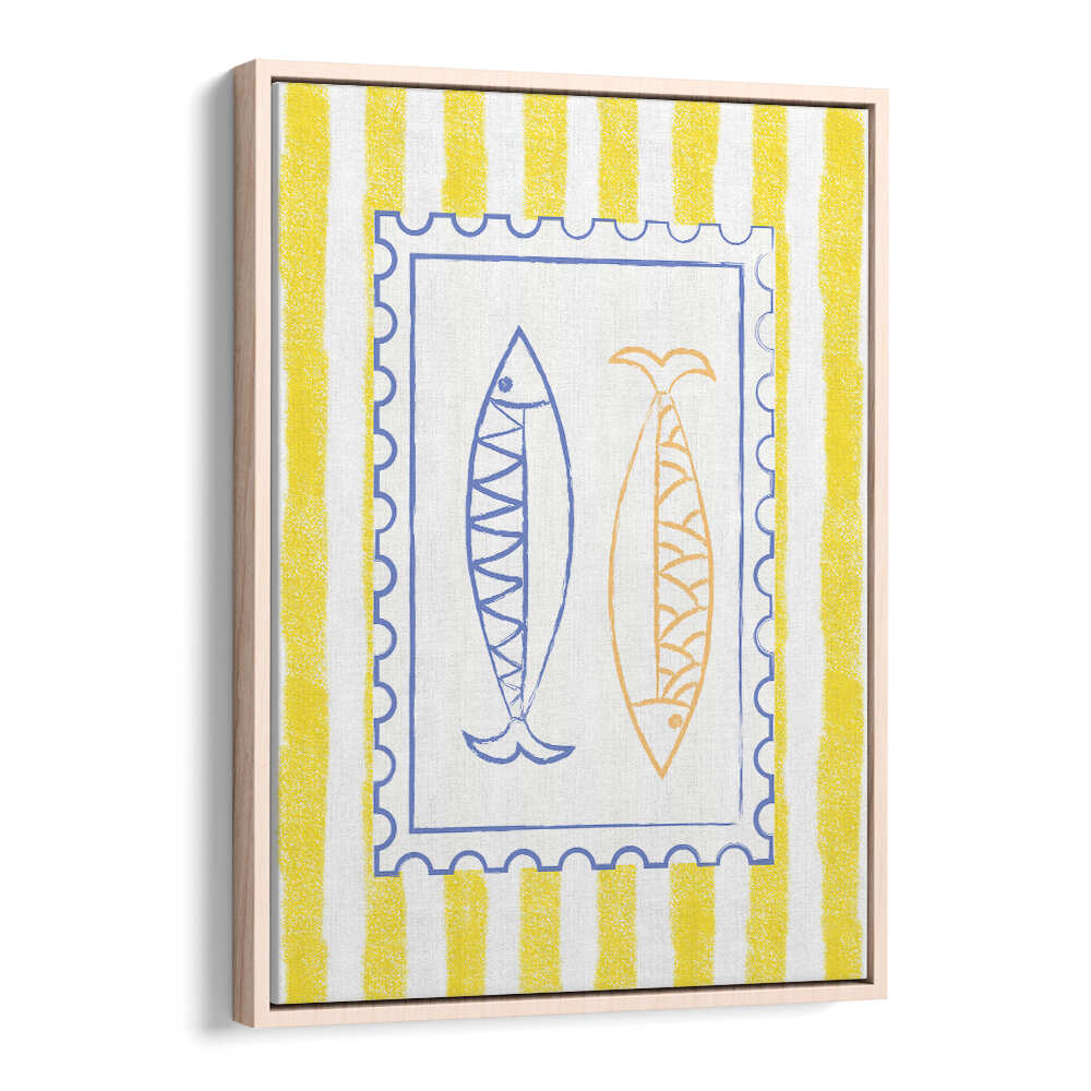 FISH STAMP ON YELLOW STRIPES , KITCHEN POSTERS