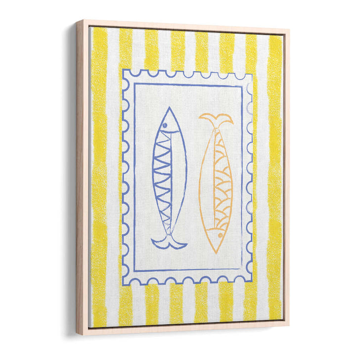 FISH STAMP ON YELLOW STRIPES , KITCHEN POSTERS