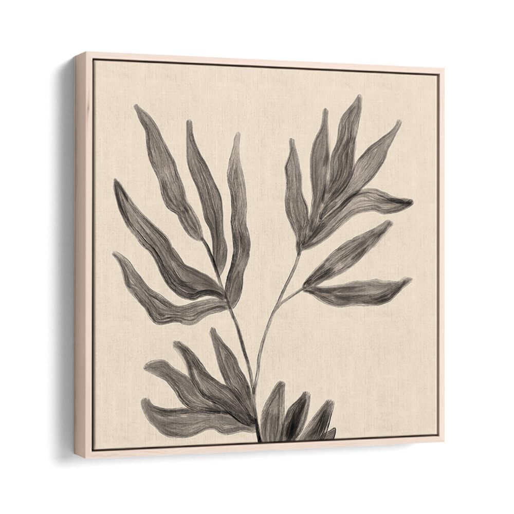 Stylish BOTANICAL ABSTRACT III, FLORAL FLOWER PAINTINGS featuring elegant leaves, enhancing any modern living space.