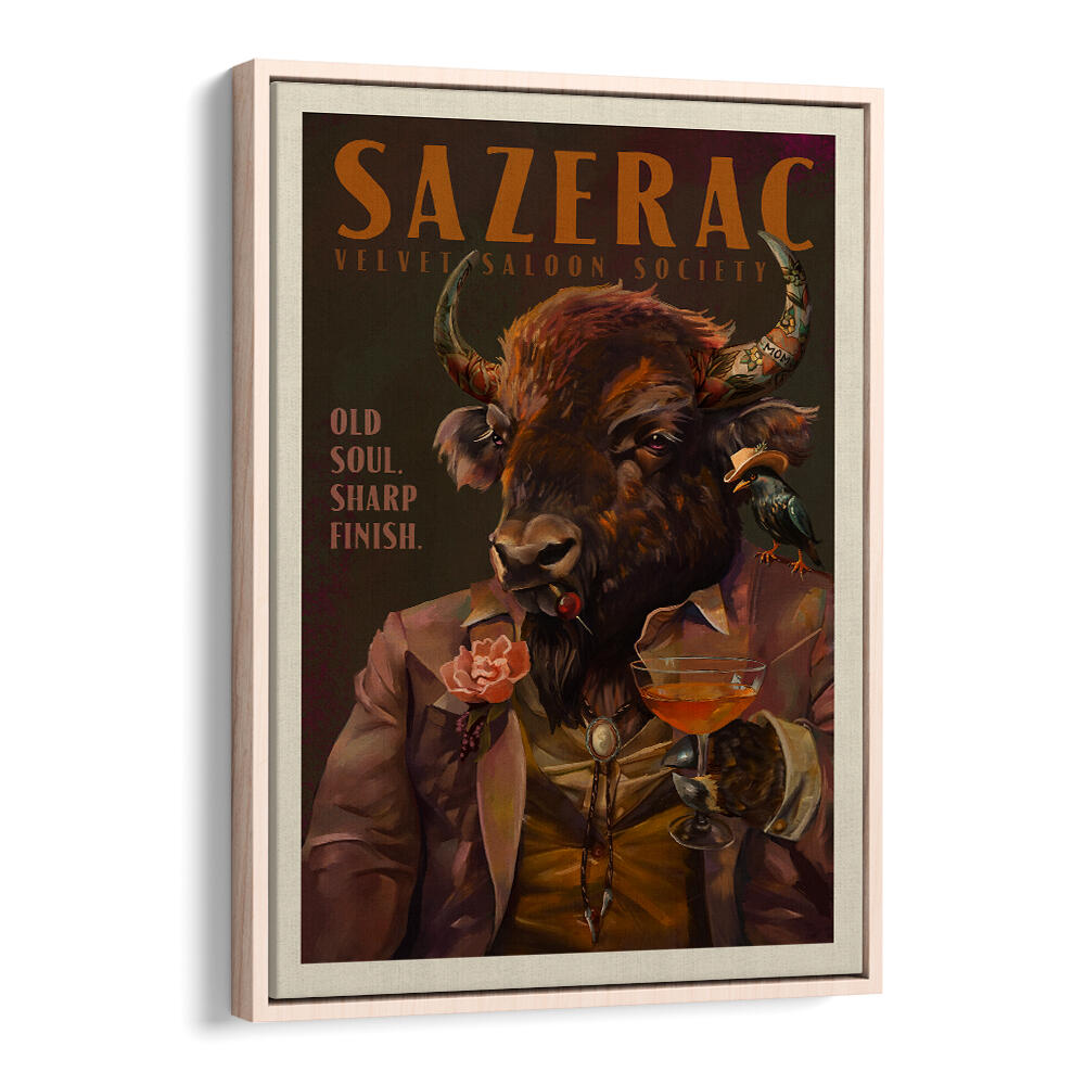 BUFFALO DRINKING SAZERAC , BAR & CAFE ART