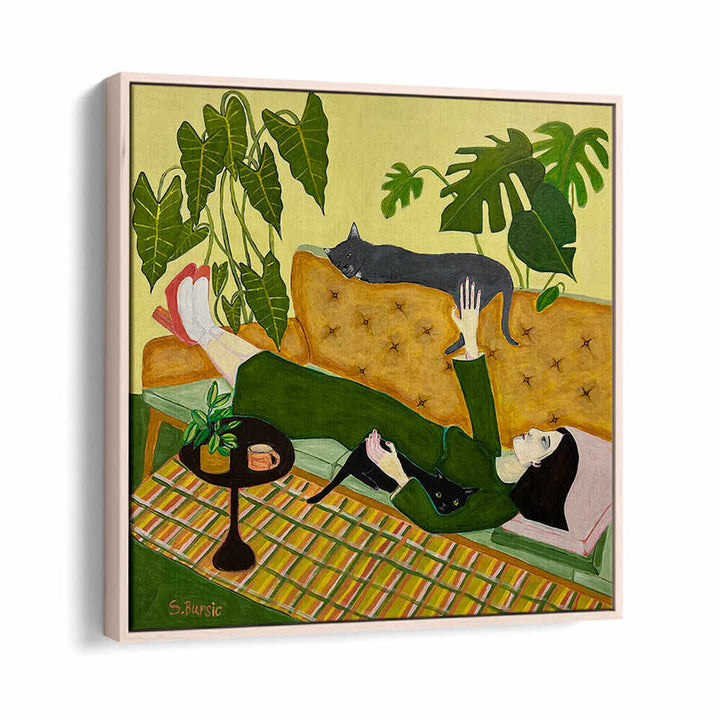 CAT LADY ON COUCH , PORTRAITS & FIGURATIVE ILLUSTRATIONS