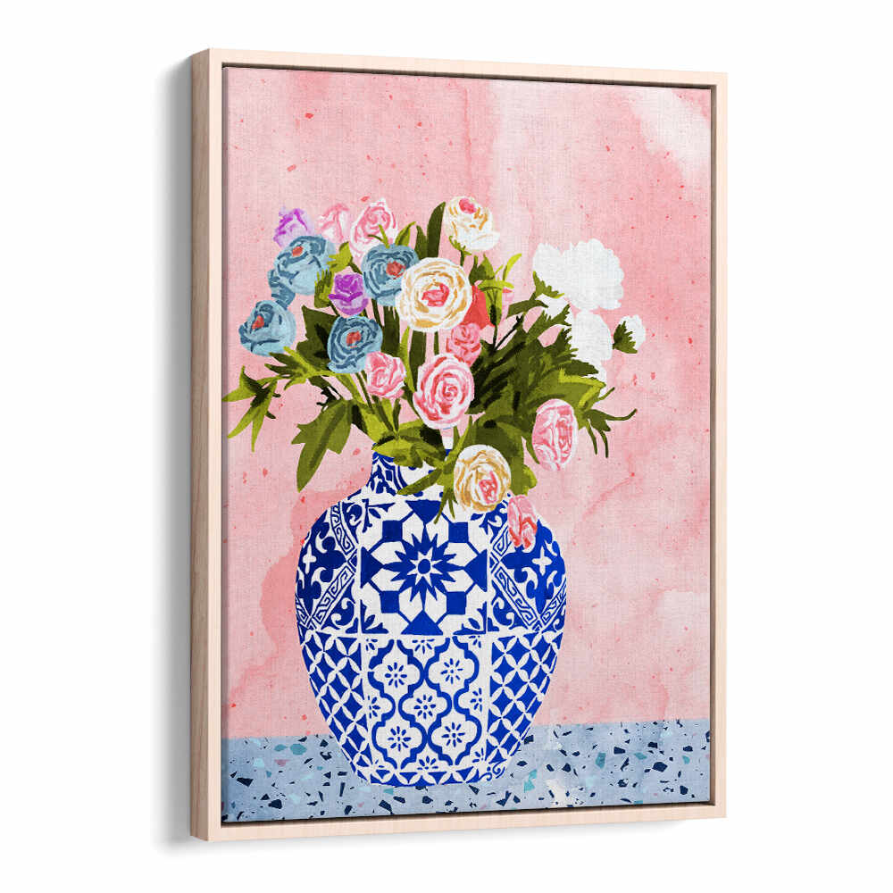 CERAMIC PLANTER , FLORAL FLOWER PAINTINGS
