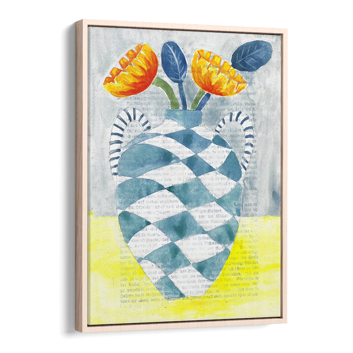 CHECKERED VASE ORANGE FLOWERS