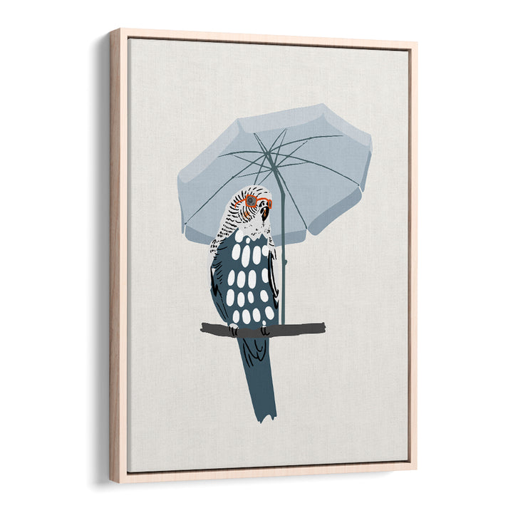 COOL BUDGIE UNDER UMBRELLA