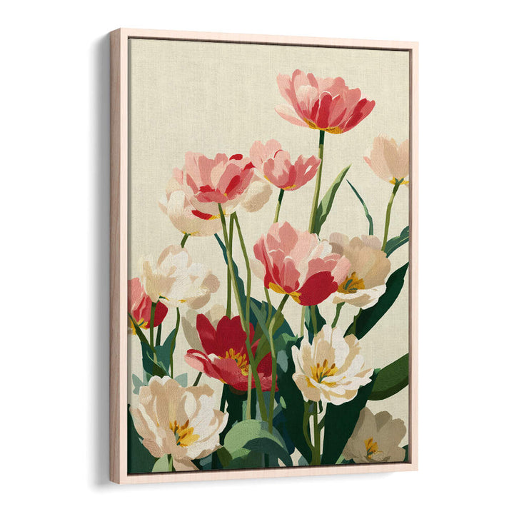 CORAL TULIPS IN BLOOM , FLORAL FLOWER PAINTINGS