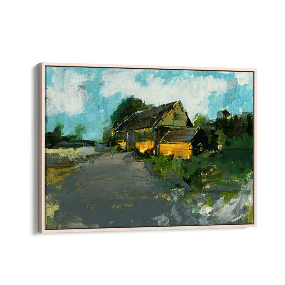 Vibrant COUNTRY BARN I, LANDSCAPE PAINTINGS showcasing serene countryside beauty for your home decor.