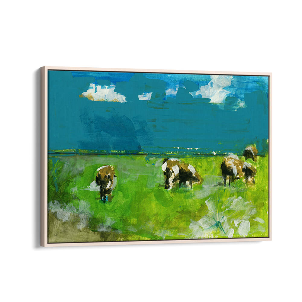 Cows in Landscape II showcases serene grazing cows in a vibrant countryside, perfect for enhancing your space.