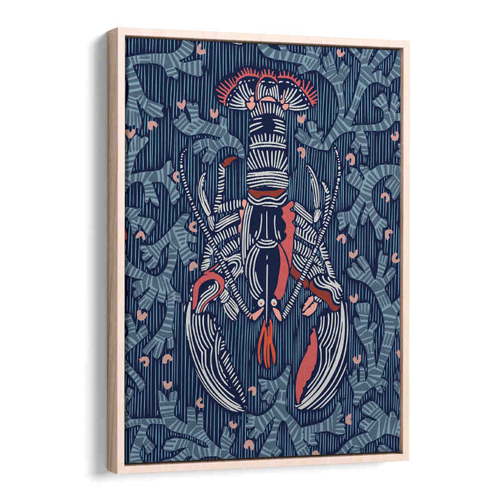 CRUSTACEAN CORE NAVY Beach Paintings feature vibrant lobster art, bringing coastal tranquility to your home decor.
