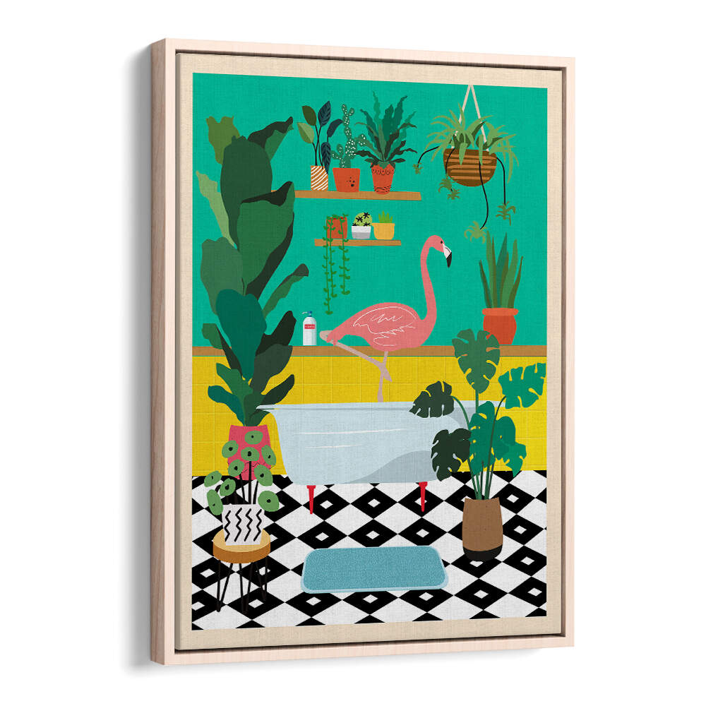 FLAMINGO BATH TIME , BATHROOM ART PRINTS