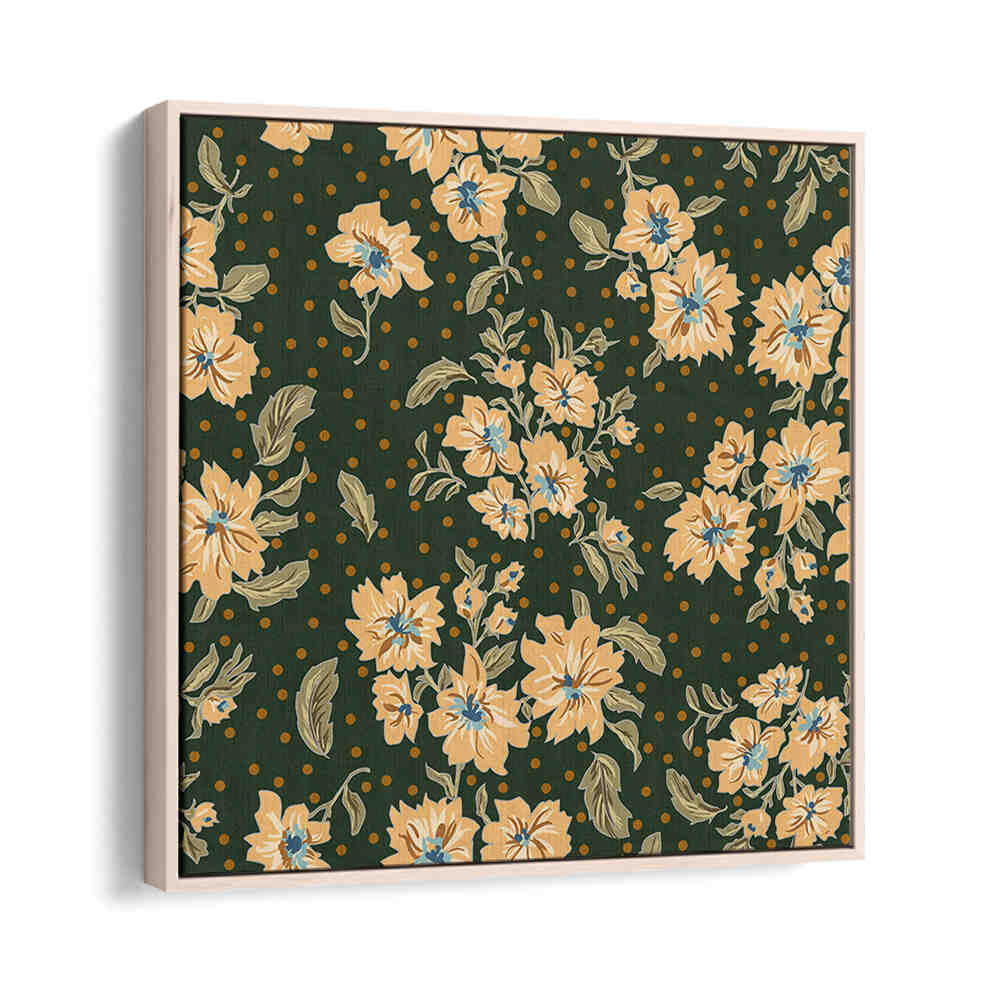 Elegant Floral Heritage VI, Pattern Art Prints showcase stunning blooms on a rich green background, perfect for decor.