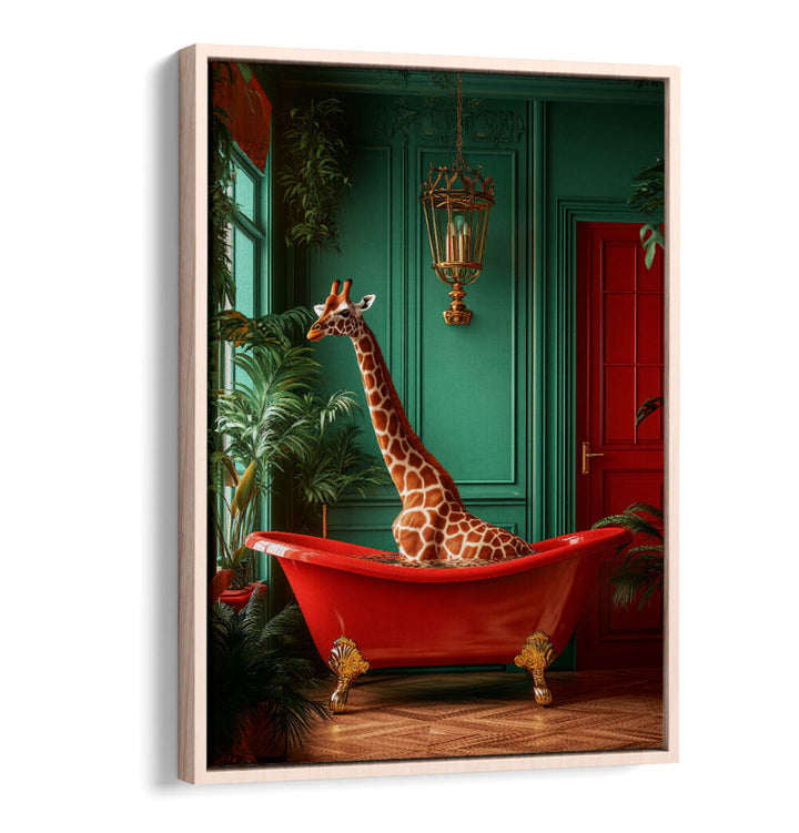 GIRAFFE IN THE BATHTUB TROPICAL ANIMALS , BATHROOM ART PRINTS