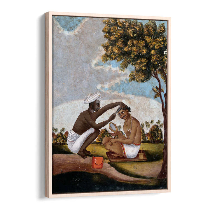 HINDU BARBER SHAVING A MAN'S HEAD