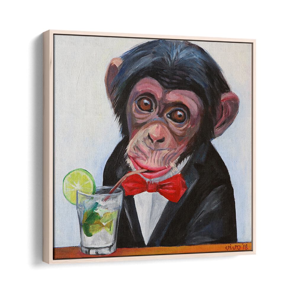 Stylish MONKEY IN A TUXEDO comic poster featuring a playful monkey with a drink, perfect for vibrant decor.