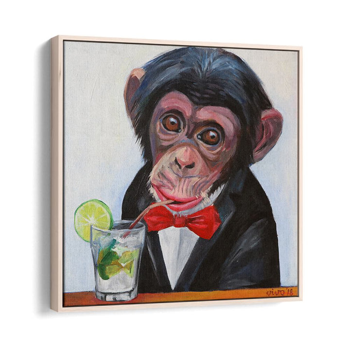 Stylish MONKEY IN A TUXEDO comic poster featuring a playful monkey with a drink, perfect for vibrant decor.