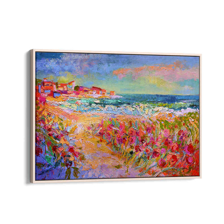 Oakwood NATURE’S VIVID BEAUTY , LANDSCAPE PAINTINGS: vivid coastal landscape with wildflowers, sea and distant cottages in bold color