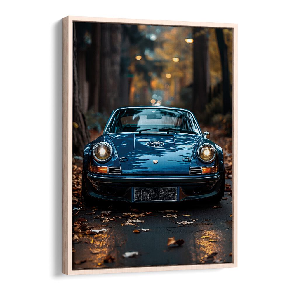 Porsche Creative VIII, car posters featuring an iconic blue Porsche captured in a serene autumn setting.