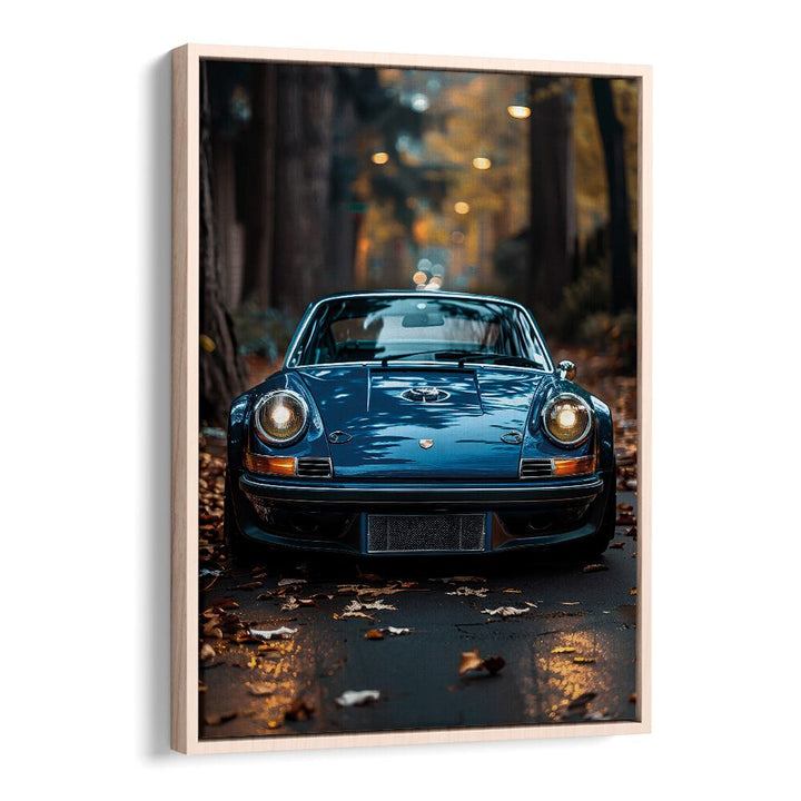 Porsche Creative VIII, car posters featuring an iconic blue Porsche captured in a serene autumn setting.