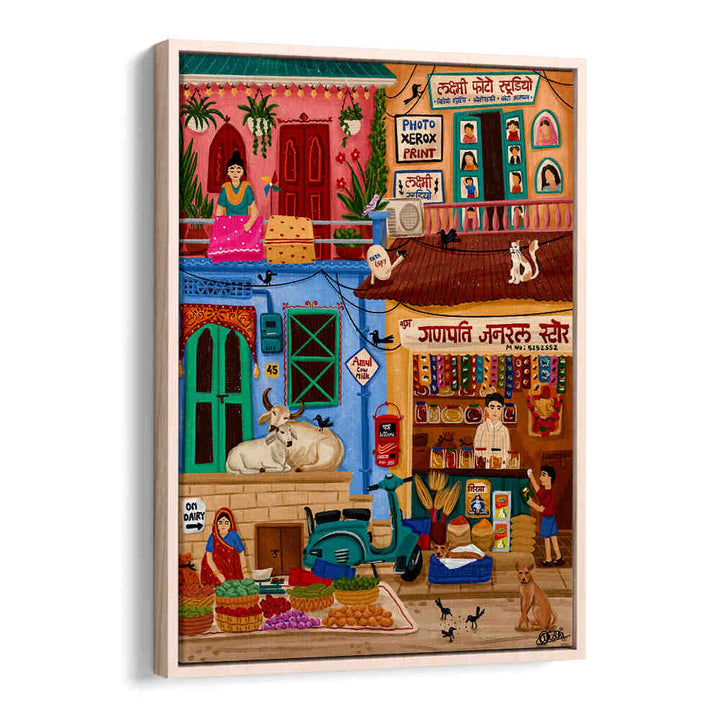 SABJI MARKET AND KIRANA STORE , INDIAN ART PAINTINGS