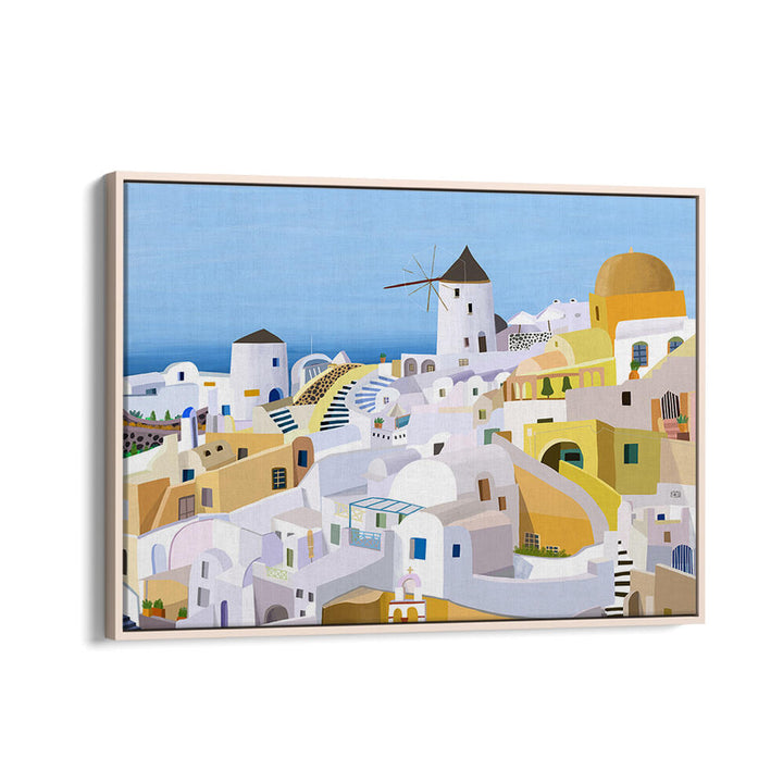 SANTORINI, YELLOW AND WHITE GREEK , TRAVEL POSTERS