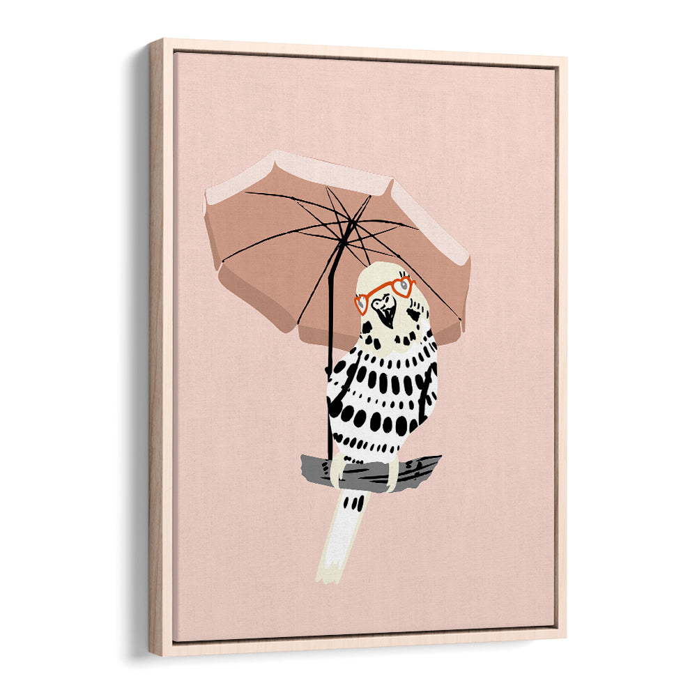 STYLISH BUDGIE UNDER UMBRELLA