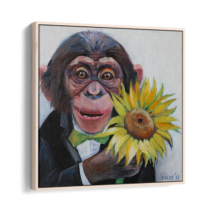 Bright and whimsical SUNFLOWER SURPRISE, COMIC POSTERS feature a cheerful monkey with a sunflower, perfect for comic lovers.