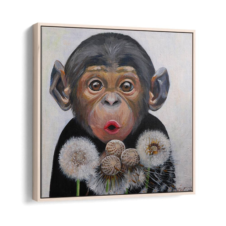 Surprised Monkey, Comic Posters featuring a vibrant monkey with dandelions, perfect for any art collection.