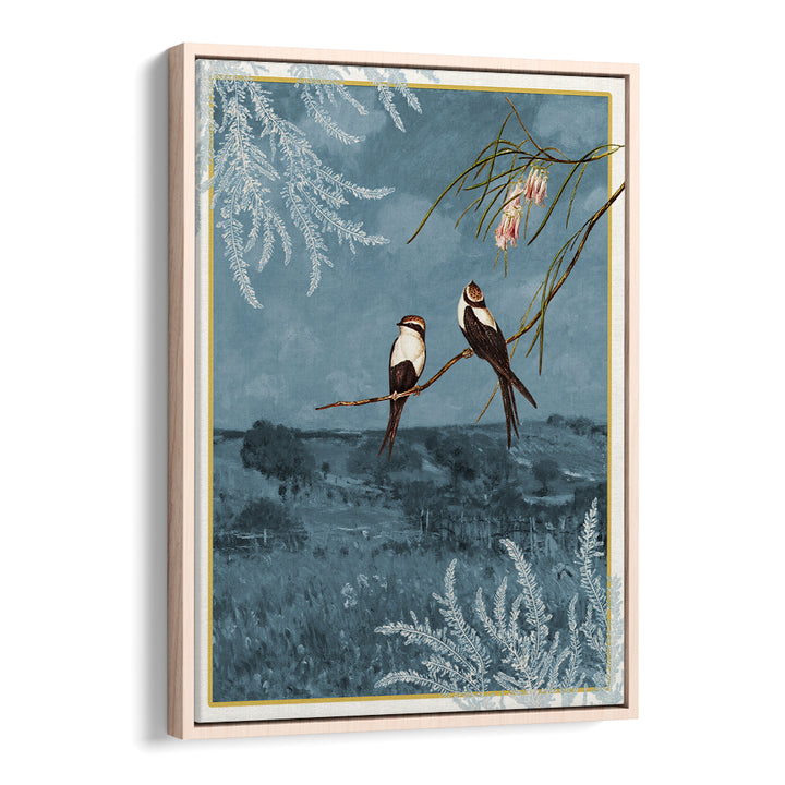 SWALLOWS IN BLUE LANDSCAPE
