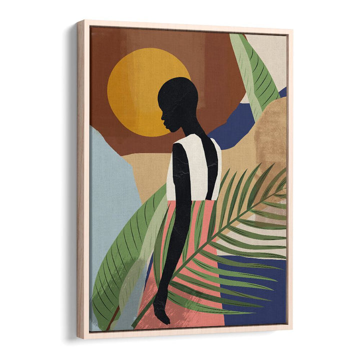 TROPICAL GIRL SHAPE, BOHO ART PAINTINGS featuring vibrant colors and a serene silhouette, perfect for bohemian decor.
