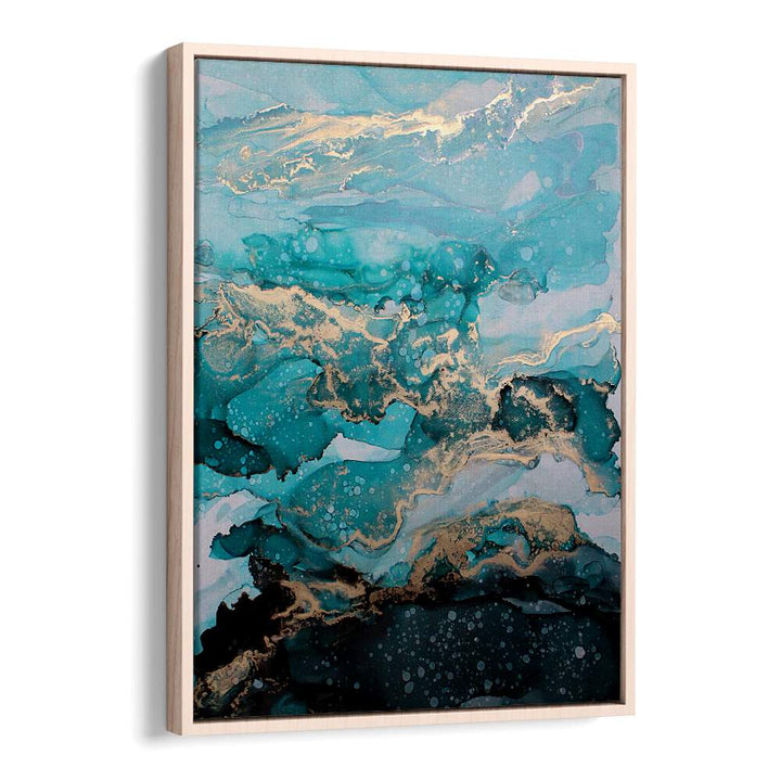 Stunning UNDER THE SEA, ABSTRACT PAINTINGS with vibrant blues and gold accents, perfect for adding elegance to any room.