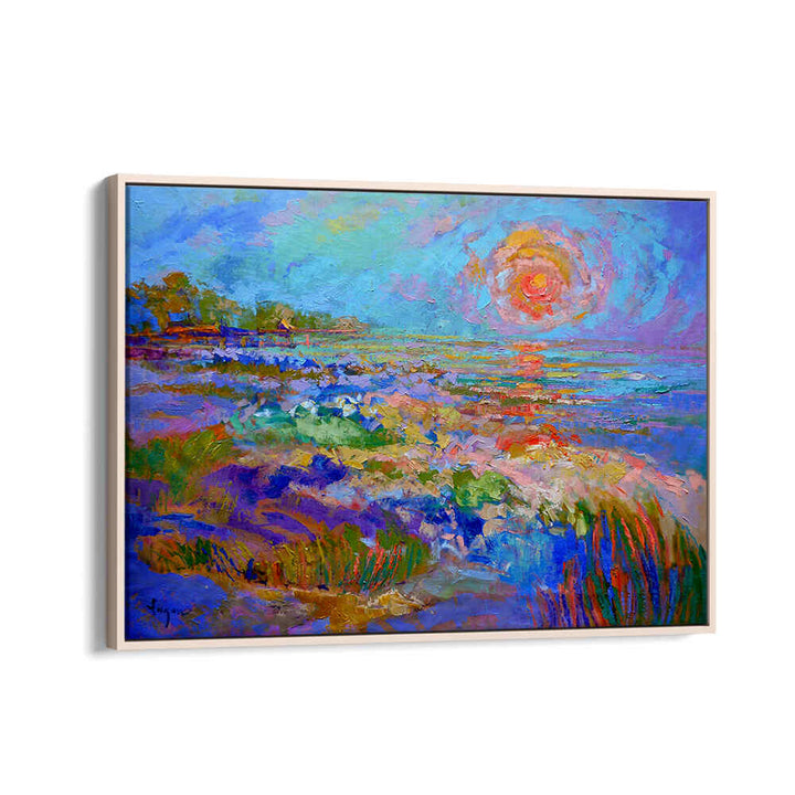 Oakwood VIVID HORIZON GLOW , LANDSCAPE PAINTINGS vibrant sunrise over textured coastal meadow with glowing horizon