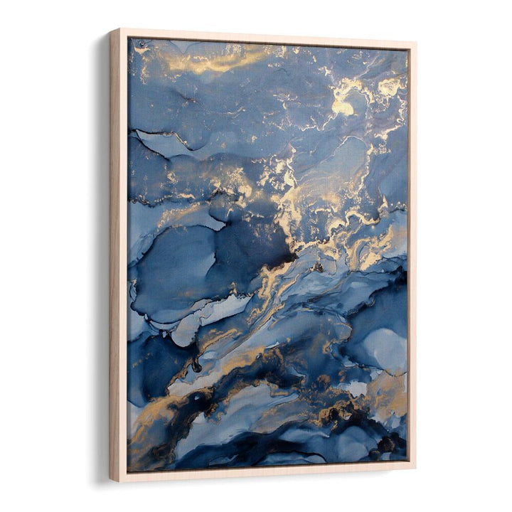 Elegant WAVES III, ABSTRACT PAINTINGS showcasing fluid blue tones with gold accents, perfect for modern decor.